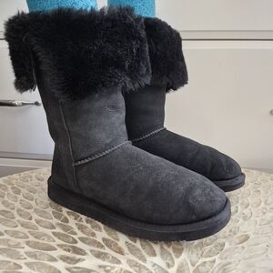 Winter Black Boots Genuin Leather Sheepskin Size 7